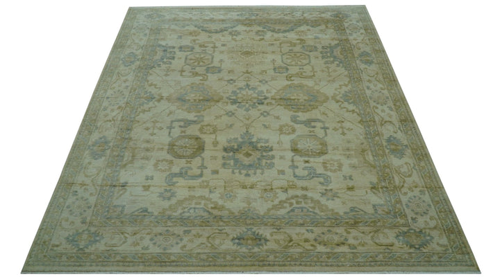 Hand Knotted Ivory And Blue Traditional Oushak Design 8x10 Wool Area Rug - The Rug Decor