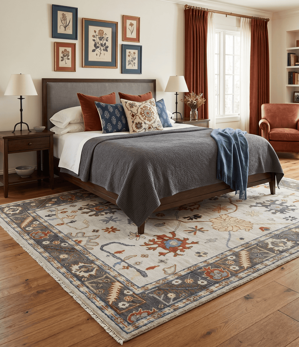 Hand Knotted Ivory and Charcoal Traditional Oriental Oushak Multi size Wool Area Rug - The Rug Decor