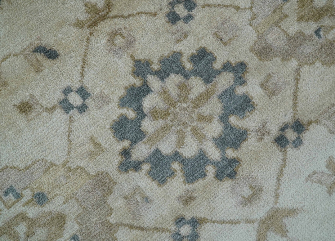 Hand Knotted Ivory And Gray Traditional Oushak Design 8x10 Wool Rug - The Rug Decor