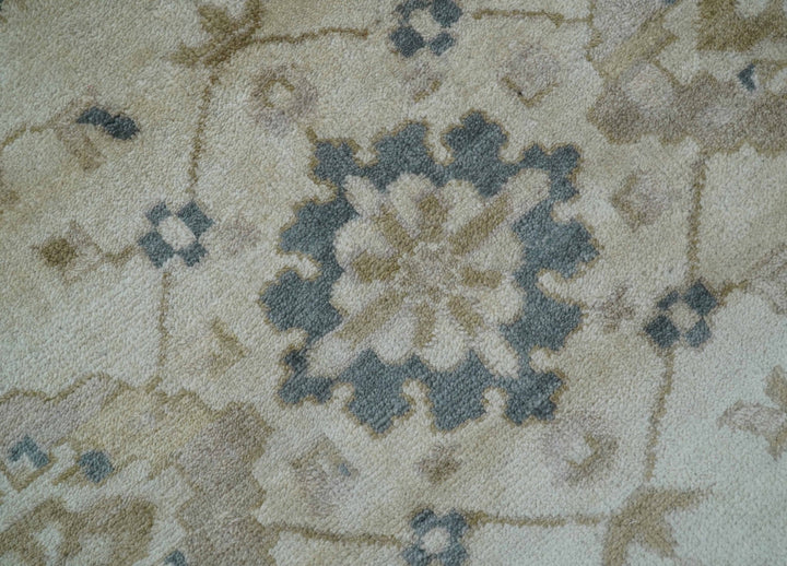 Hand Knotted Ivory And Gray Traditional Oushak Design 8x10 Wool Rug - The Rug Decor