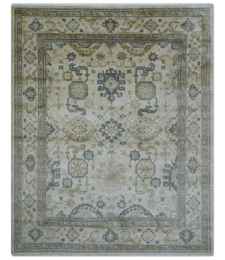 Hand Knotted Ivory And Gray Traditional Oushak Design 8x10 Wool Rug - The Rug Decor