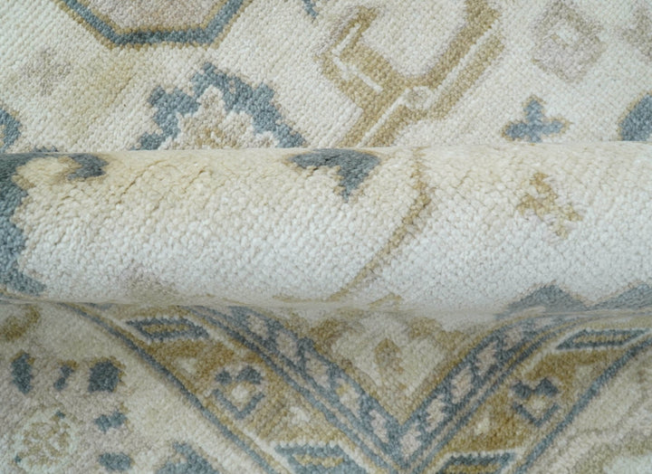 Hand Knotted Ivory And Gray Traditional Oushak Design 8x10 Wool Rug - The Rug Decor