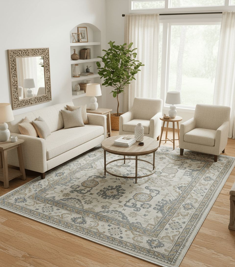 Hand Knotted Ivory And Gray Traditional Oushak Design 8x10 Wool Rug - The Rug Decor