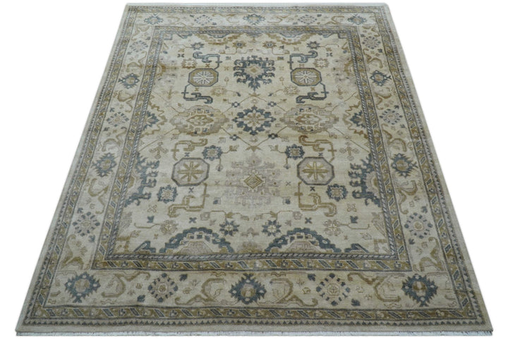 Hand Knotted Ivory And Gray Traditional Oushak Design 8x10 Wool Rug - The Rug Decor