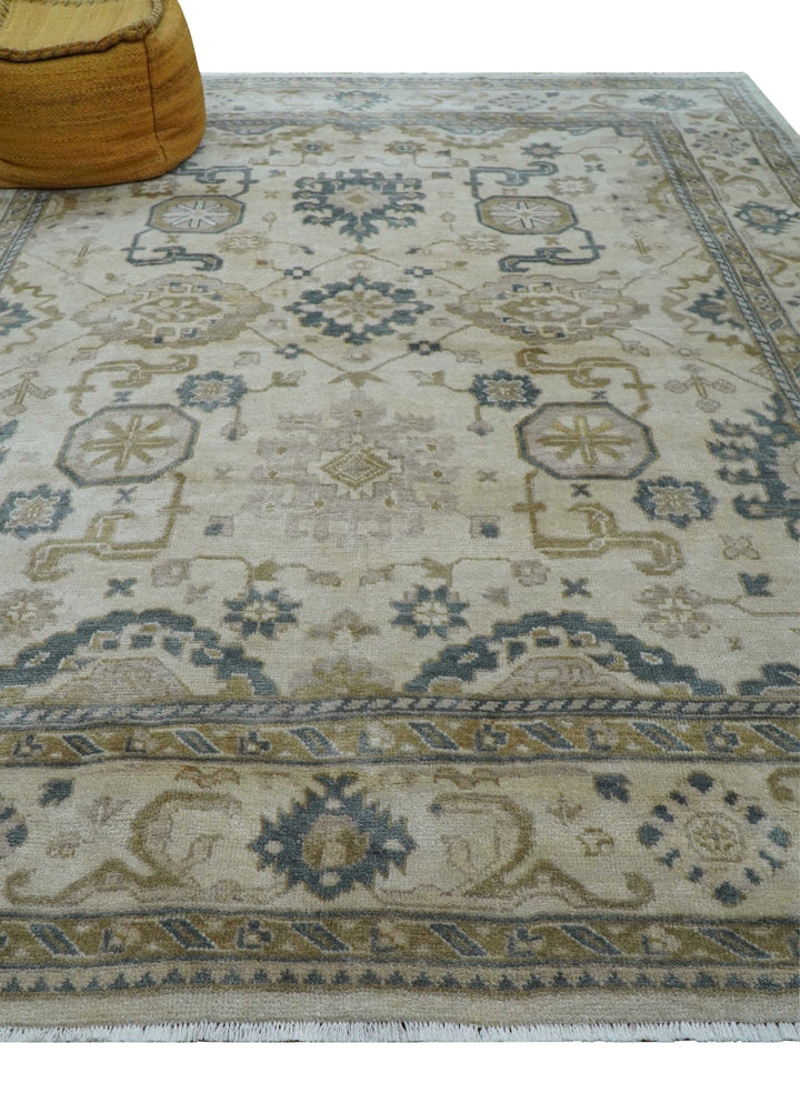 Hand Knotted Ivory And Gray Traditional Oushak Design 8x10 Wool Rug - The Rug Decor