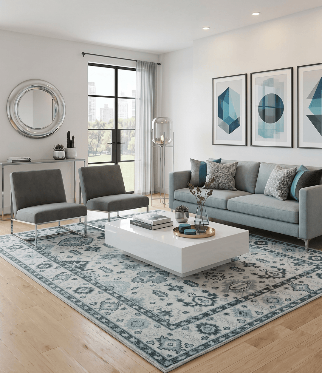 Hand Knotted Ivory And Gray Turkish Design Wool Area Rug - The Rug Decor