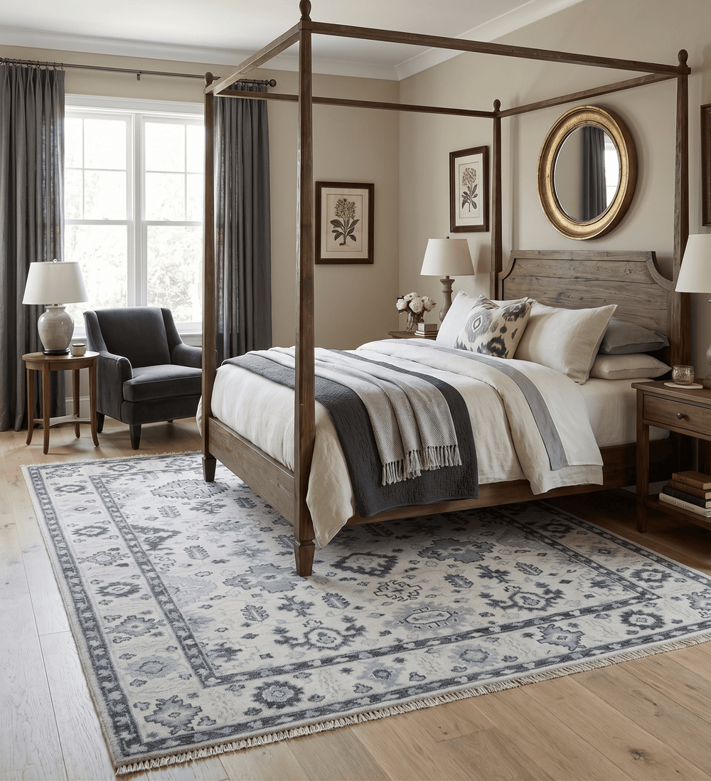 Hand Knotted Ivory And Gray Turkish Design Wool Area Rug - The Rug Decor