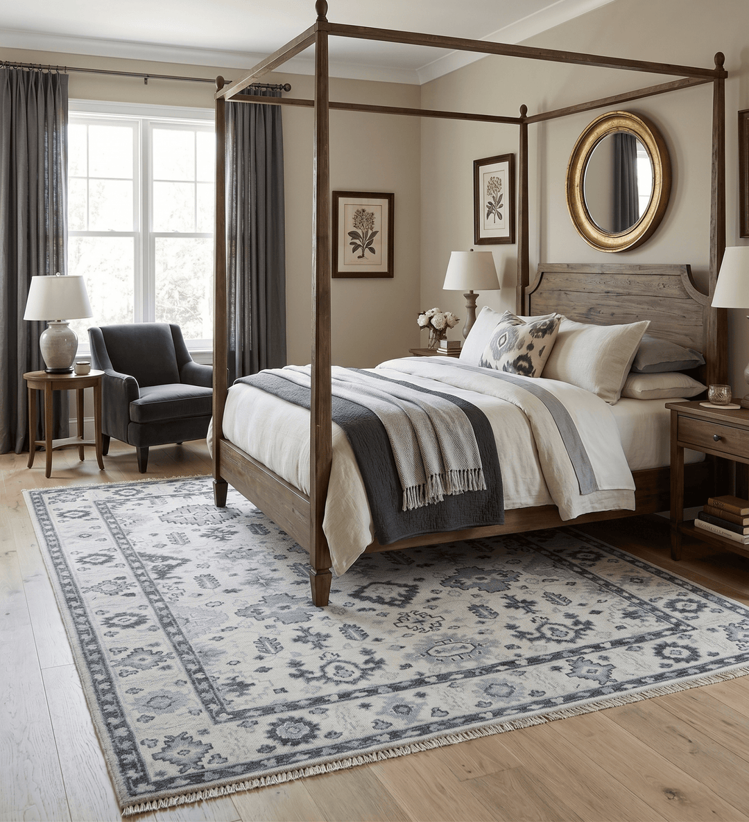 Hand Knotted Ivory And Gray Turkish Design Wool Area Rug - The Rug Decor