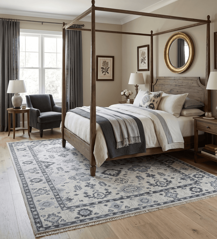 Hand Knotted Ivory And Gray Turkish Design Wool Area Rug - The Rug Decor