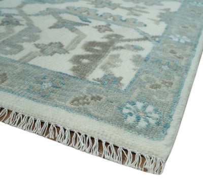 Hand Knotted Ivory and Teal 8x10 and 11x11 Square Oushak Wool Area Rug - The Rug Decor