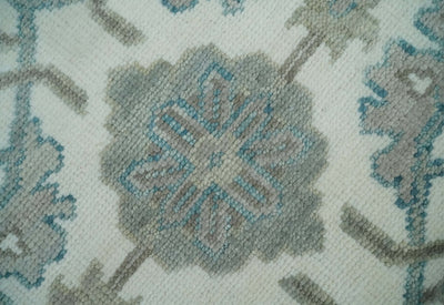 Hand Knotted Ivory and Teal 8x10 and 11x11 Square Oushak Wool Area Rug - The Rug Decor