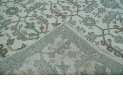 Hand Knotted Ivory and Teal 8x10 and 11x11 Square Oushak Wool Area Rug - The Rug Decor