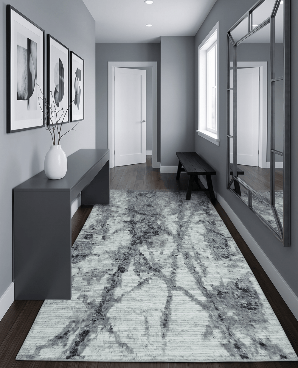 Hand Knotted Ivory, Black and Charcoal Modern Abstract Made with Blended Wool Multi Size Rug - The Rug Decor
