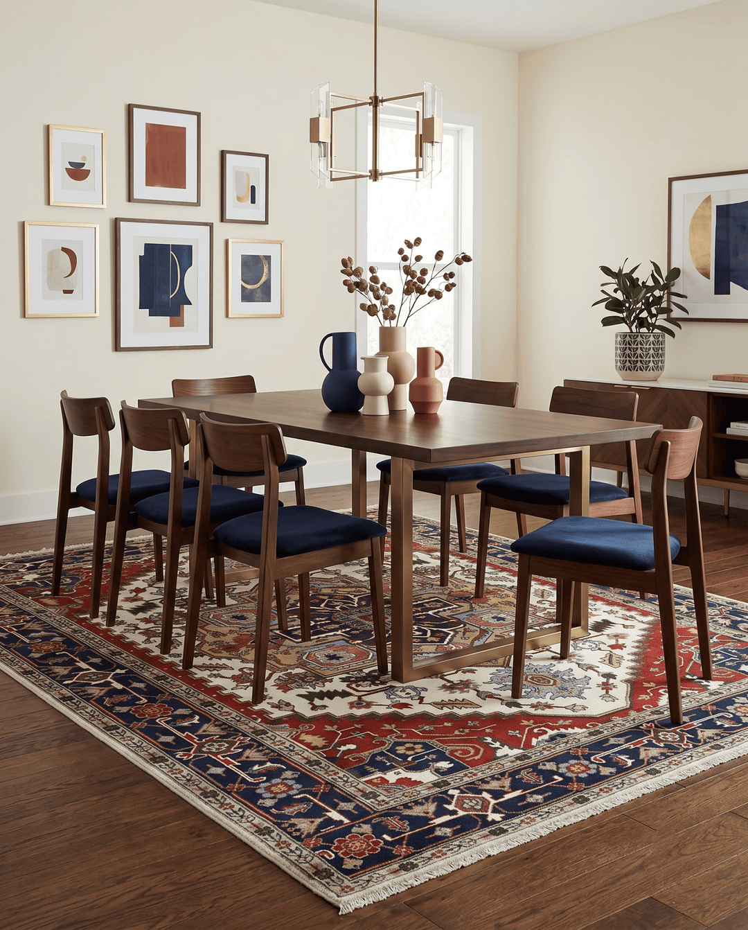 Hand Knotted Ivory, Brown and Blue Traditional Antique Style Wool Area Rug - The Rug Decor