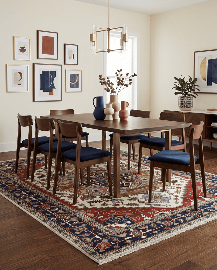 Hand Knotted Ivory, Brown and Blue Traditional Antique Style Wool Area Rug - The Rug Decor