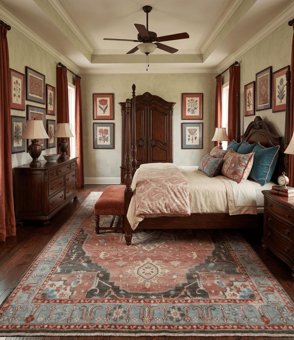 Hand Knotted Ivory, Rust and Blue Antique Persian Heriz Serapi Wool Rug - The Rug Decor