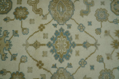 Hand Knotted Ivory, Teal and Olive 6x9 Traditional Oriental Oushak wool rug - The Rug Decor