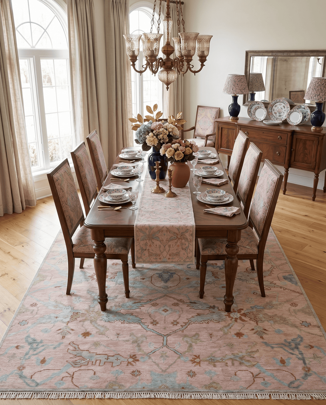 Hand Knotted Light Pink Oriental Oushak 9x12 Traditional Wool Area Rug, Living Room and Bedroom Rug - The Rug Decor