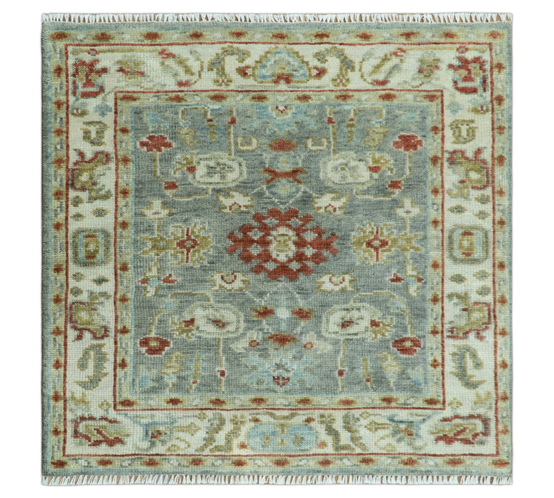 Hand Knotted Living Room Rug Charcoal, Red and Beige Traditional Vintage Style Custom Made Wool Area Rug - The Rug Decor