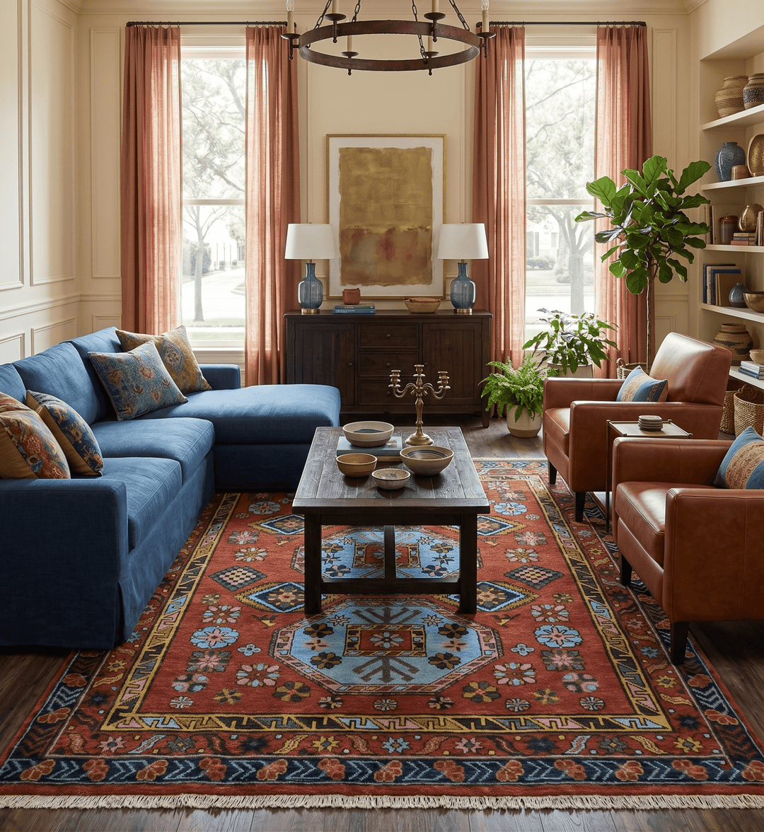 Hand Knotted Maroon and Blue Traditional Antique look Multi Size Wool Area Rug - The Rug Decor