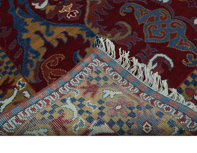 Hand Knotted Maroon, Blue And Beige Traditional Pattern 8x10 Wool Area Rug - The Rug Decor