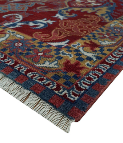 Hand Knotted Maroon, Blue And Beige Traditional Pattern 8x10 Wool Area Rug - The Rug Decor