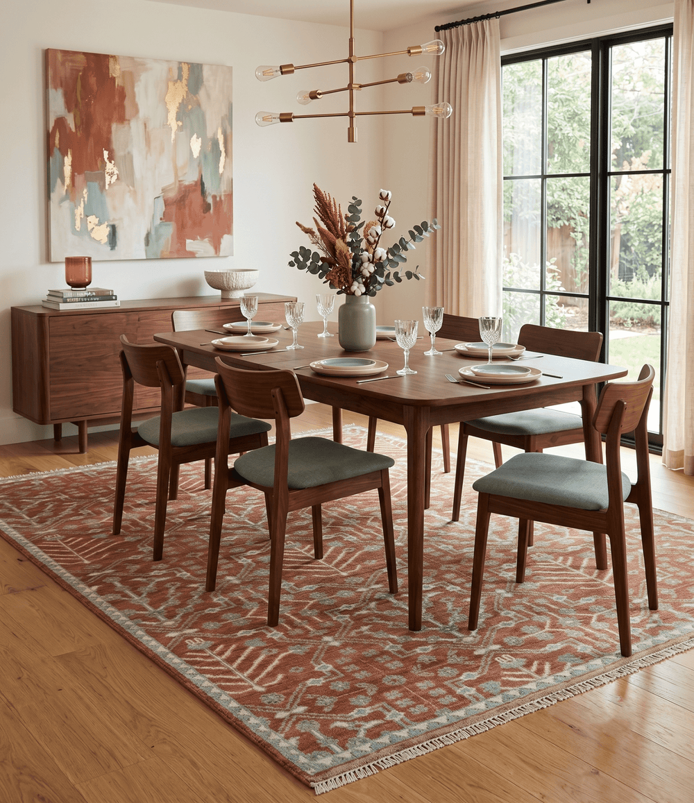 Hand knotted Multi Size Rust and Aqua Floral wool Area Rug - The Rug Decor