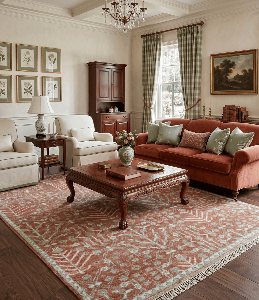 Hand knotted Multi Size Rust and Aqua Floral wool Area Rug - The Rug Decor