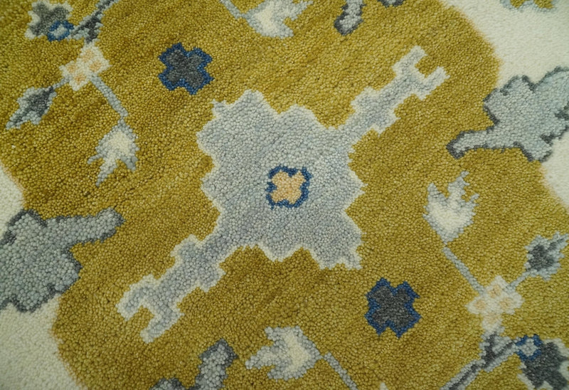 Hand Knotted Mustard, Ivory and Blue Traditional Oriental Oushak 6x9 wool area rug - The Rug Decor