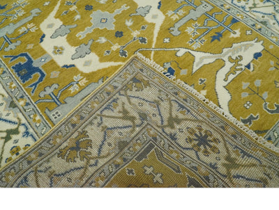 Hand Knotted Mustard, Ivory and Blue Traditional Oriental Oushak 6x9 wool area rug - The Rug Decor