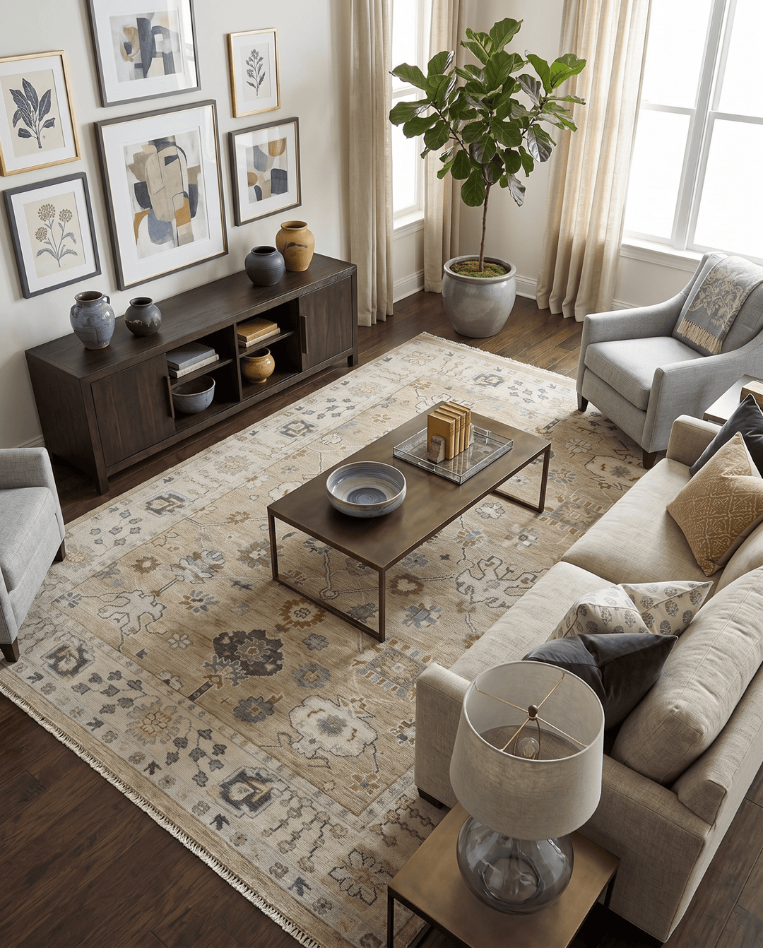 Hand Knotted Olive and Beige Traditional Oushak Multi Size Wool Area Rug - The Rug Decor
