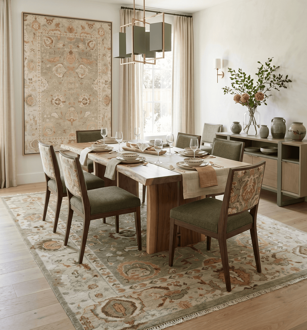 Hand Knotted Olive and Ivory Traditional Oushak Wool Rug - The Rug Decor