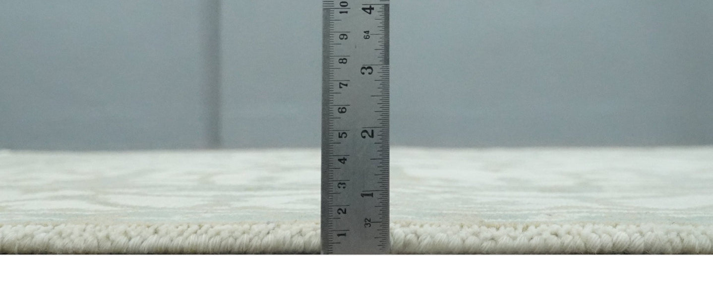 Hand Knotted Oriental Oushak Ivory and Teal Wool Area Rug - The Rug Decor