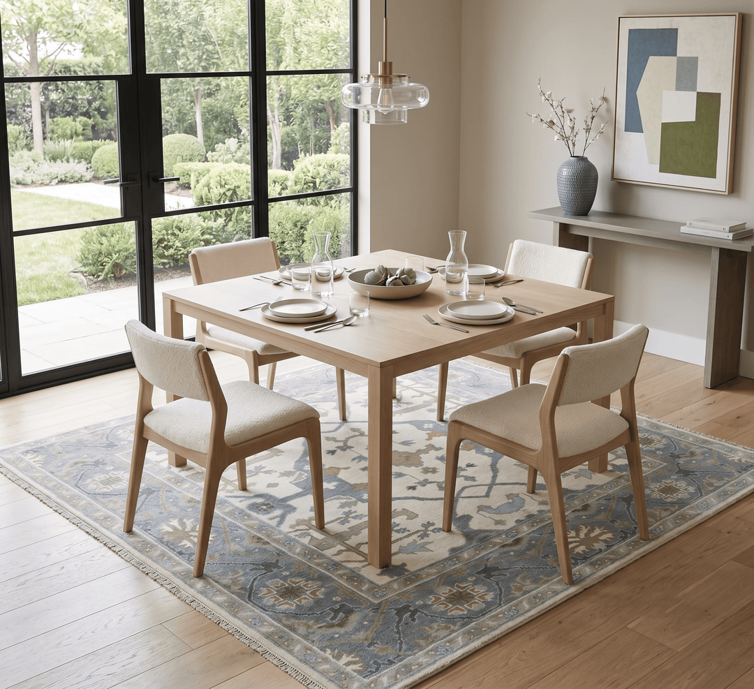 Hand Knotted Oriental Oushak Ivory, Charcoal and Beige Wool Area Rug - The Rug Decor