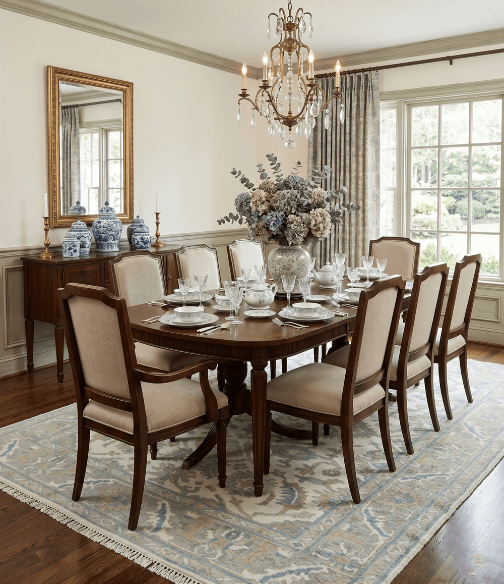 Hand Knotted Oriental Oushak Teal, Ivory and Beige Custom Made Wool Area Rug - The Rug Decor