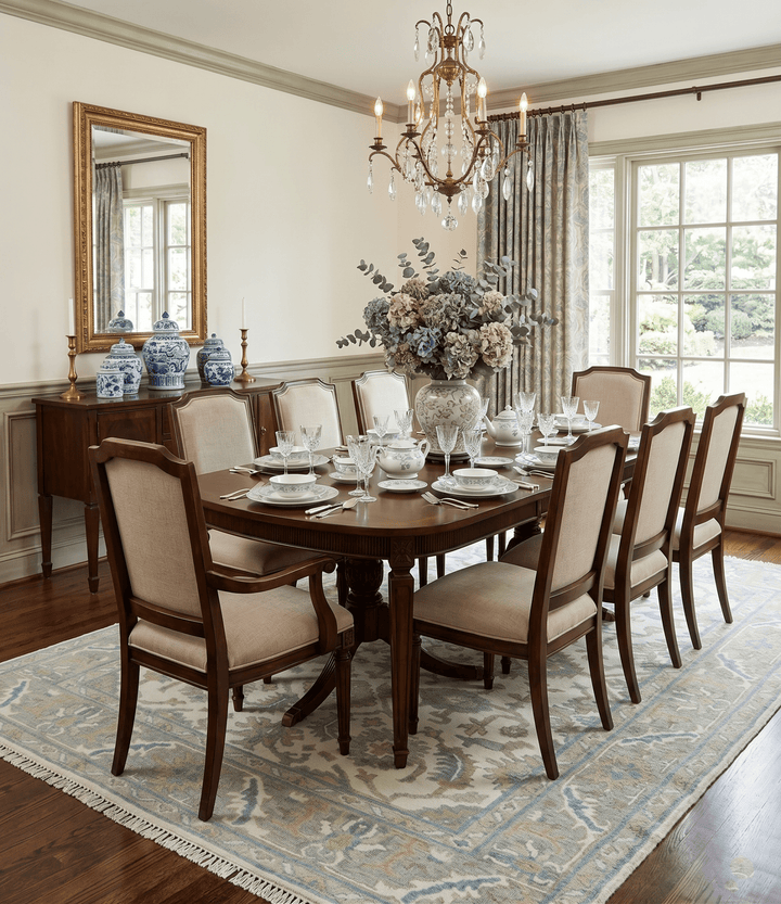 Hand Knotted Oriental Oushak Teal, Ivory and Beige Custom Made Wool Area Rug - The Rug Decor