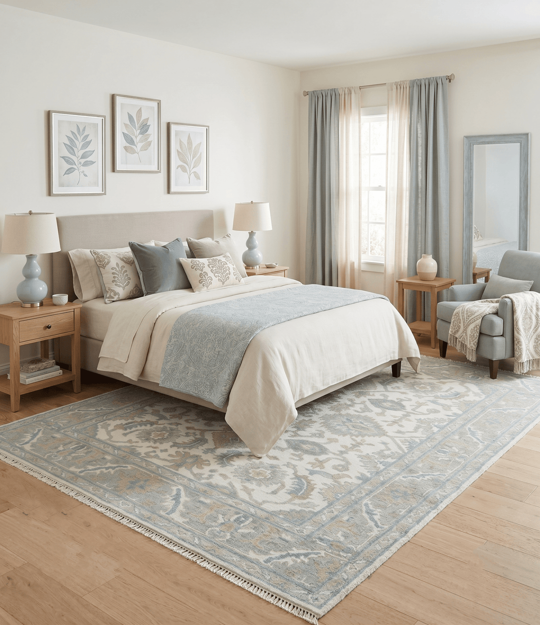 Hand Knotted Oriental Oushak Teal, Ivory and Beige Custom Made Wool Area Rug - The Rug Decor