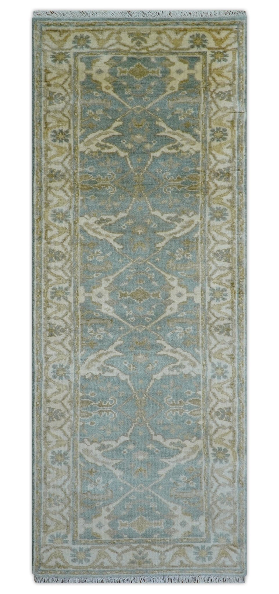 Hand Knotted Oushak Design Gray And Beige 2.8x8 Wool Rug - The Rug Decor
