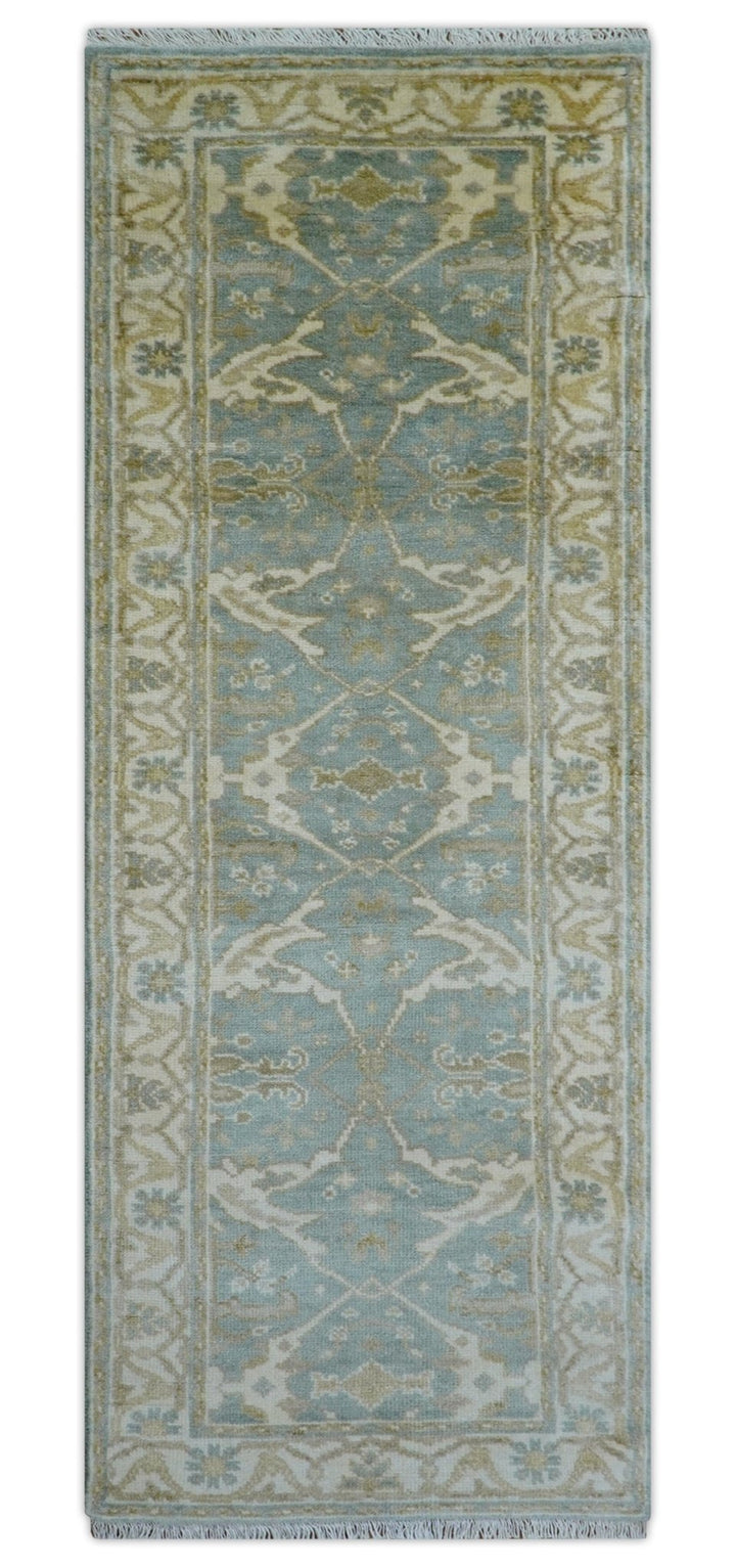 Hand Knotted Oushak Design Gray And Beige 2.8x8 Wool Rug - The Rug Decor