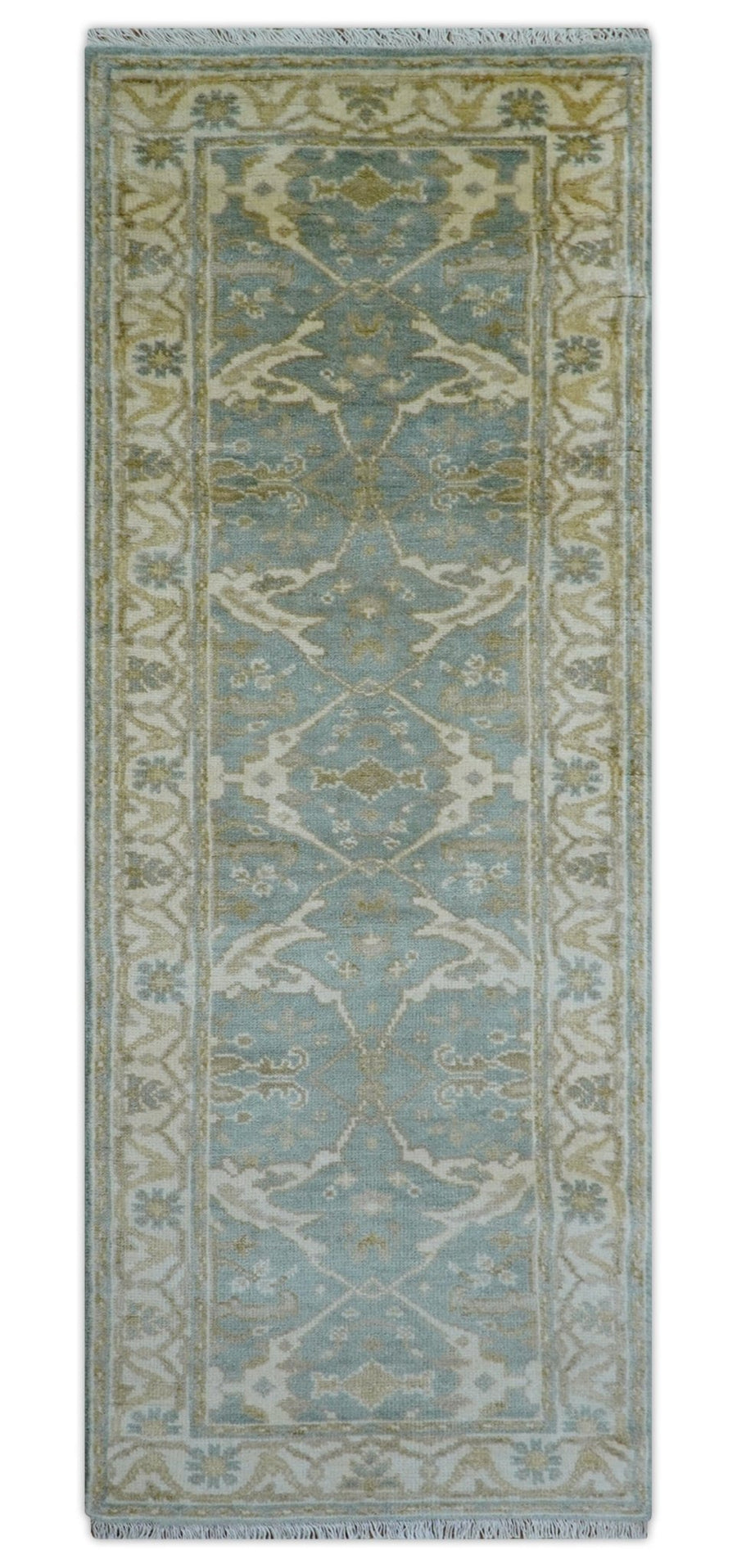 Hand Knotted Oushak Design Gray And Beige 2.8x8 Wool Rug - The Rug Decor
