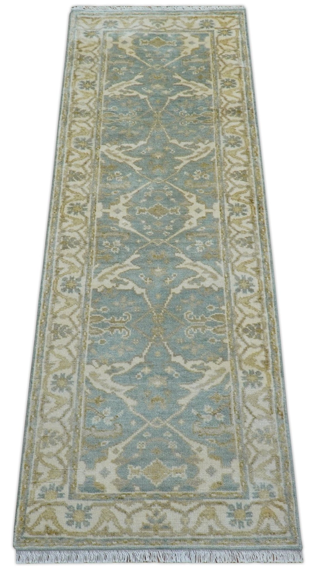 Hand Knotted Oushak Design Gray And Beige 2.8x8 Wool Rug - The Rug Decor