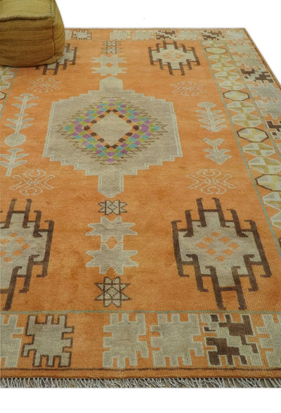 Hand Knotted Peach and Beige Traditional Southwestern 8x10 wool area rug - The Rug Decor