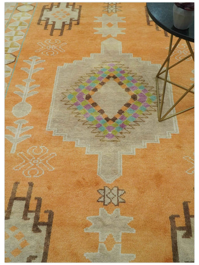 Hand Knotted Peach and Beige Traditional Southwestern 8x10 wool area rug - The Rug Decor