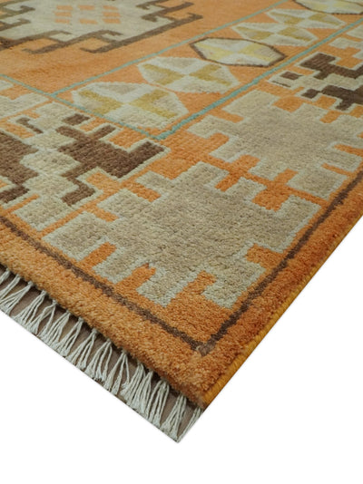 Hand Knotted Peach and Beige Traditional Southwestern 8x10 wool area rug - The Rug Decor