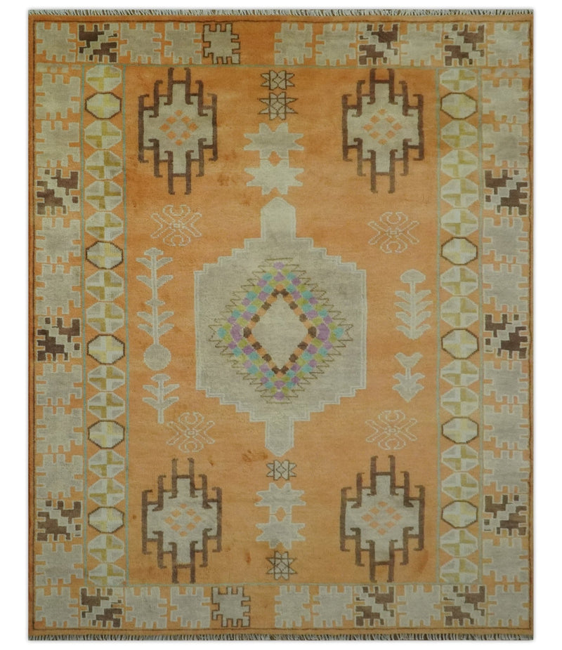 Hand Knotted Peach and Beige Traditional Southwestern 8x10 wool area rug - The Rug Decor