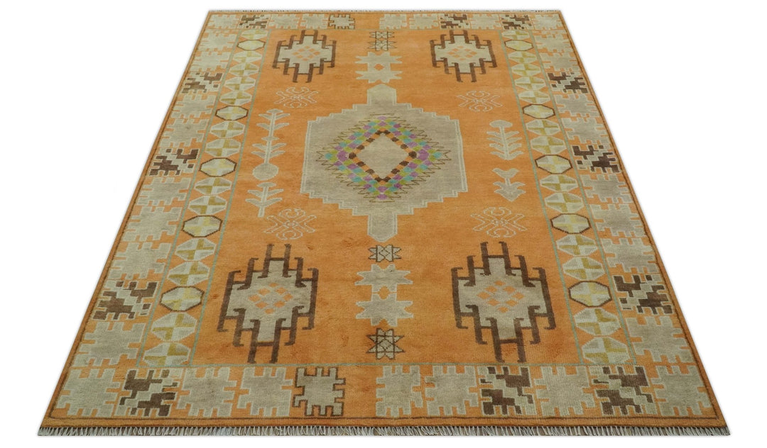 Hand Knotted Peach and Beige Traditional Southwestern 8x10 wool area rug - The Rug Decor