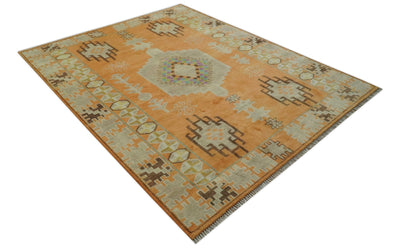 Hand Knotted Peach and Beige Traditional Southwestern 8x10 wool area rug - The Rug Decor