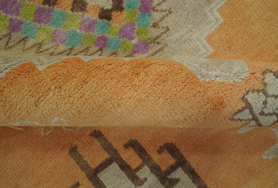 Hand Knotted Peach and Beige Traditional Southwestern Multi Size wool area rug - The Rug Decor