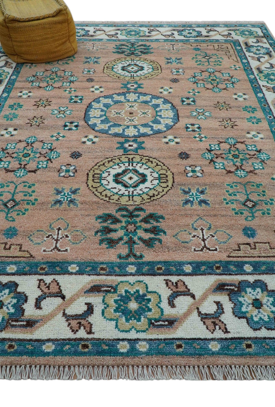 Hand knotted Peach Traditional Khotan Design 8x10 Wool Area Rug - The Rug Decor