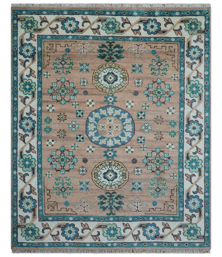 Hand knotted Peach Traditional Khotan Design 8x10 Wool Area Rug - The Rug Decor